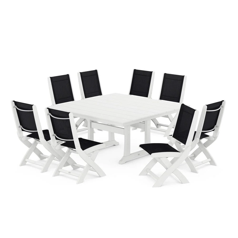 POLYWOOD® - Coastal Folding Side Chair 9-Piece Farmhouse Dining Set - PWS1287 - Image 100