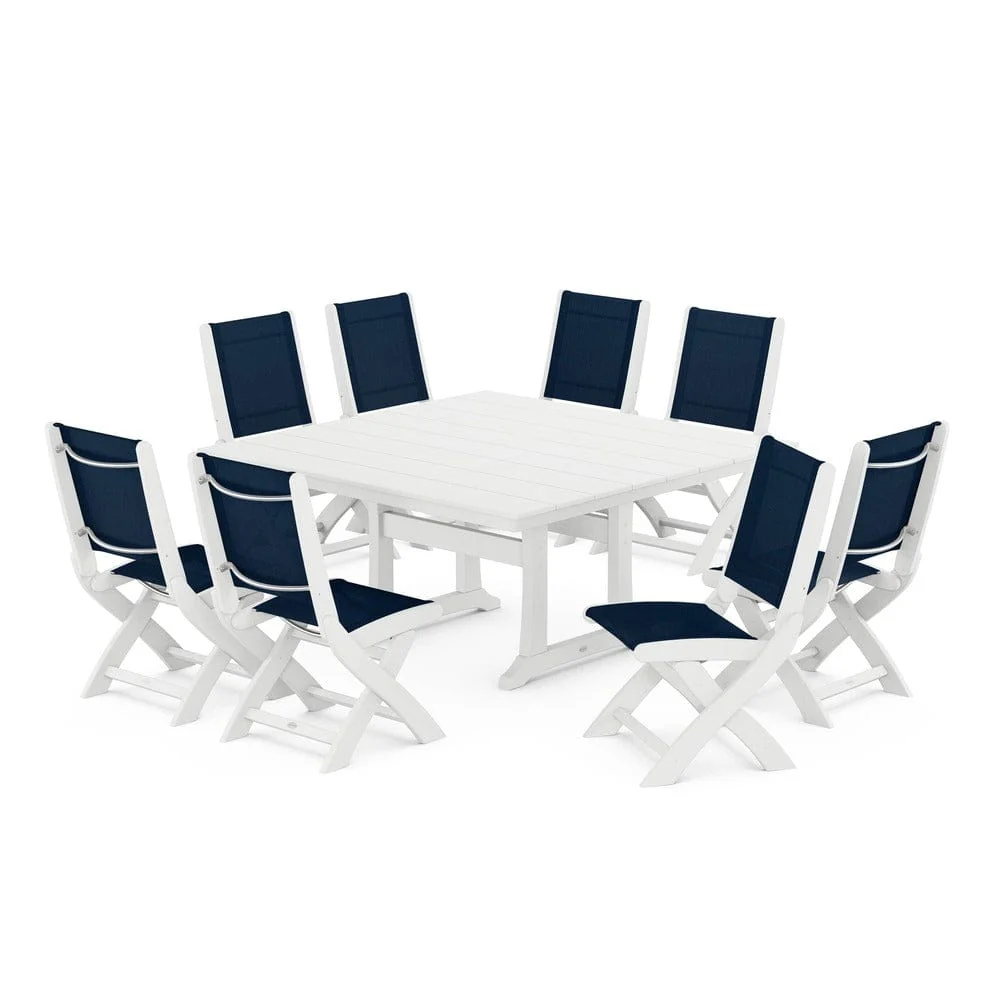 POLYWOOD® - Coastal Folding Side Chair 9-Piece Farmhouse Dining Set - PWS1287 - Image 101