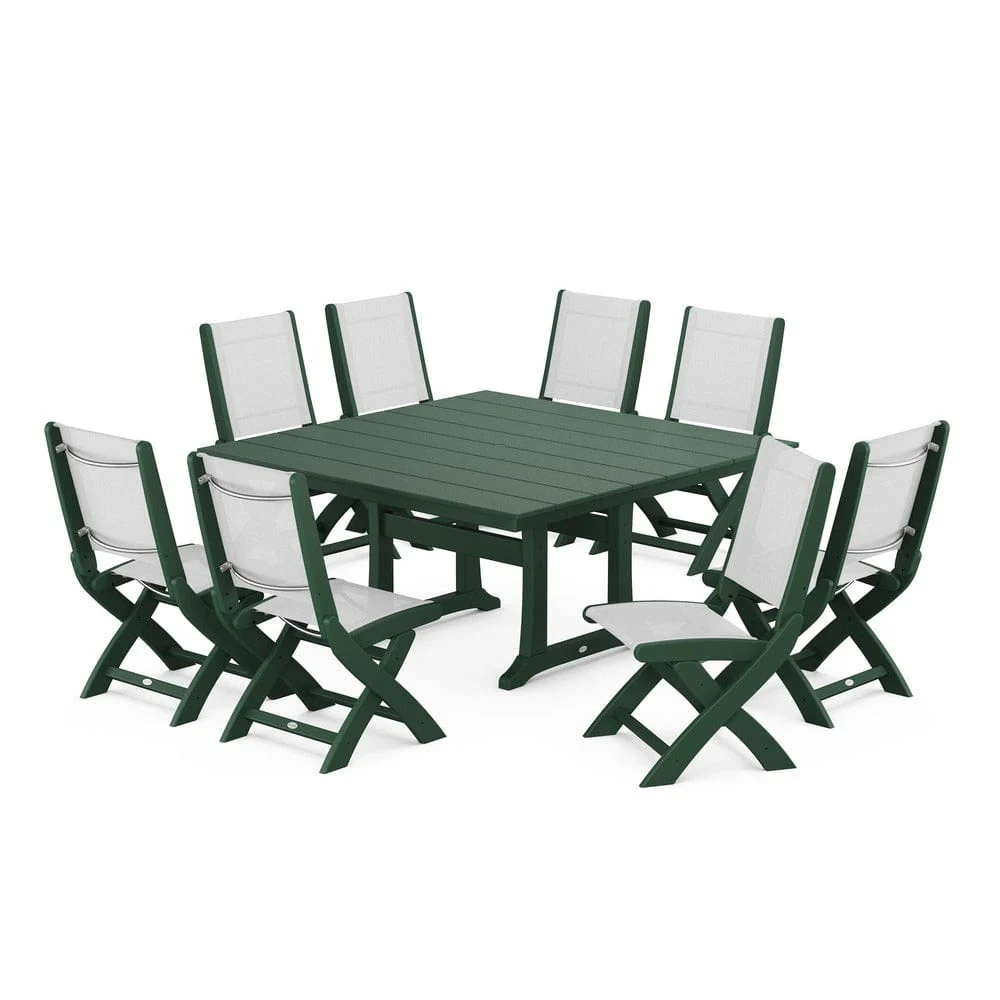 POLYWOOD® - Coastal Folding Side Chair 9-Piece Farmhouse Dining Set - PWS1287 - Image 107