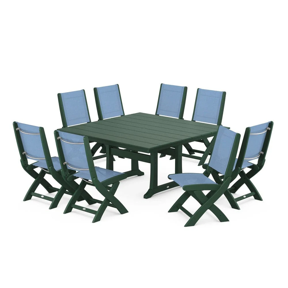 POLYWOOD® - Coastal Folding Side Chair 9-Piece Farmhouse Dining Set - PWS1287 - Image 17