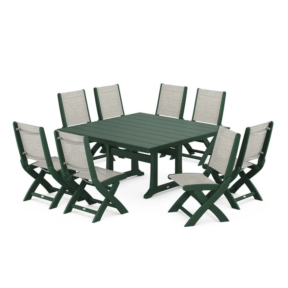 POLYWOOD® - Coastal Folding Side Chair 9-Piece Farmhouse Dining Set - PWS1287 - Image 32