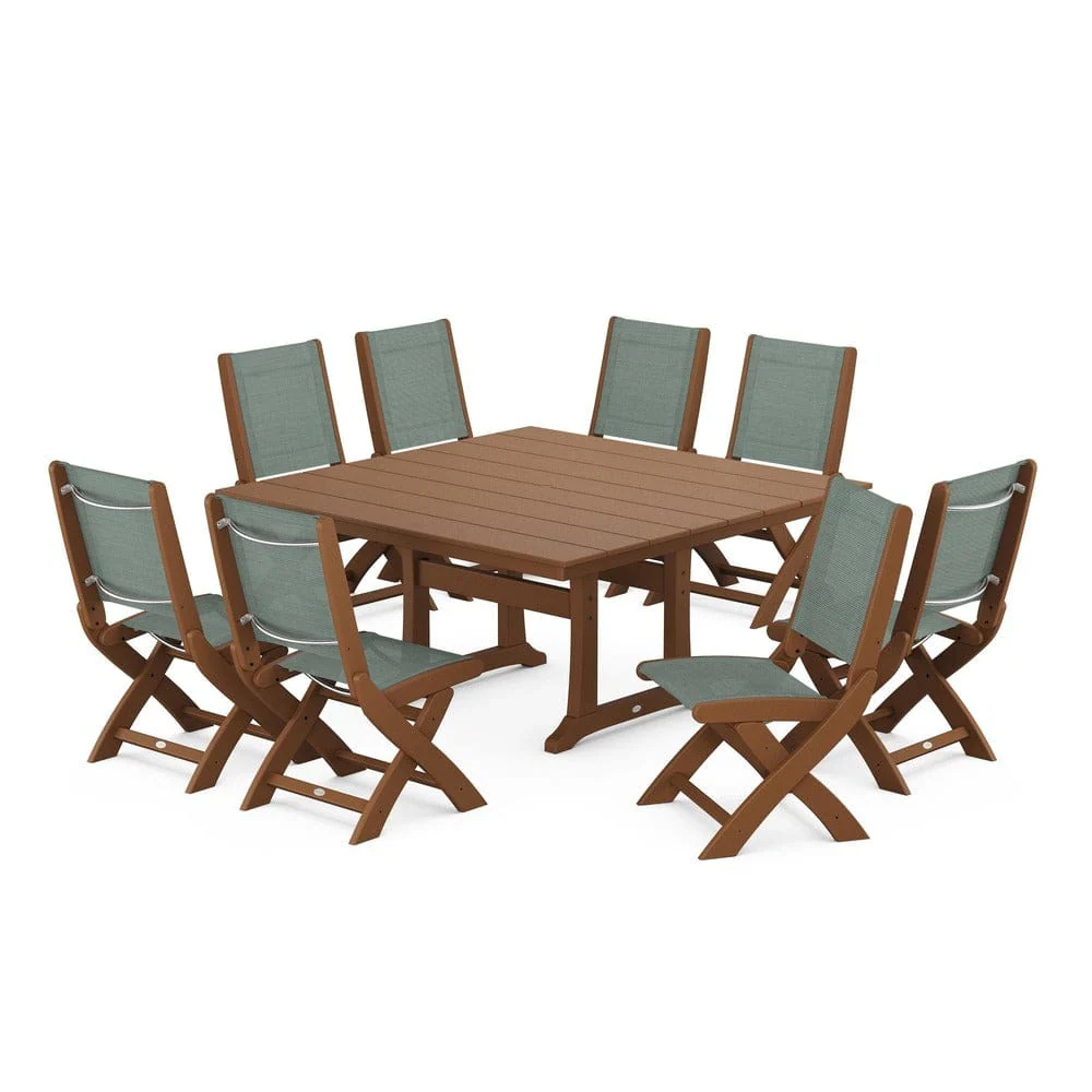 POLYWOOD® - Coastal Folding Side Chair 9-Piece Farmhouse Dining Set - PWS1287 - Image 33