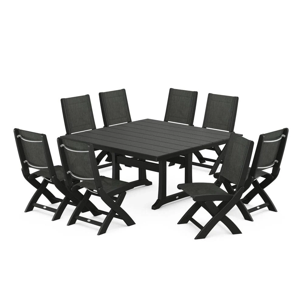 POLYWOOD® - Coastal Folding Side Chair 9-Piece Farmhouse Dining Set - PWS1287 - Image 36
