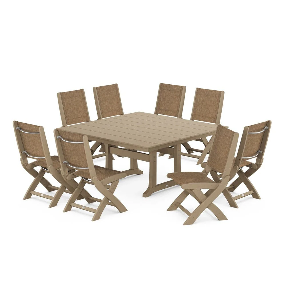 POLYWOOD® - Coastal Folding Side Chair 9-Piece Farmhouse Dining Set - PWS1287 - Image 41