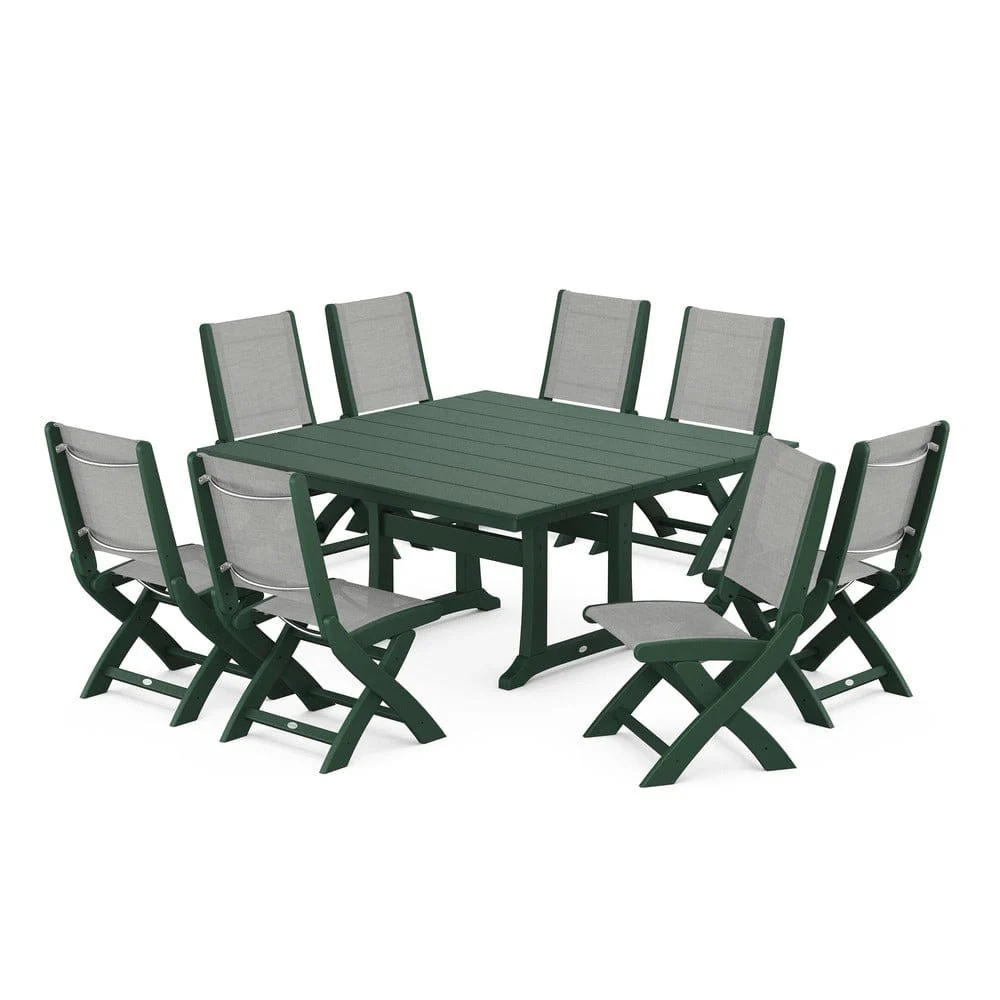 POLYWOOD® - Coastal Folding Side Chair 9-Piece Farmhouse Dining Set - PWS1287 - Image 48
