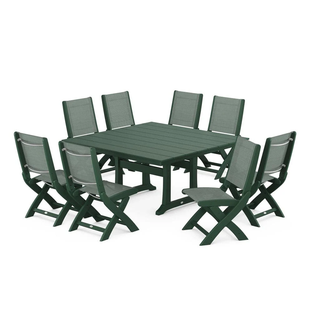 POLYWOOD® - Coastal Folding Side Chair 9-Piece Farmhouse Dining Set - PWS1287 - Image 55