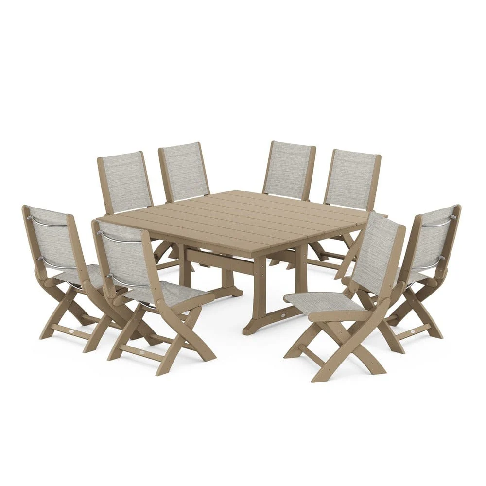 POLYWOOD® - Coastal Folding Side Chair 9-Piece Farmhouse Dining Set - PWS1287 - Image 6