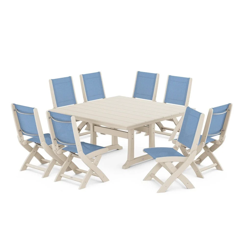 POLYWOOD® - Coastal Folding Side Chair 9-Piece Farmhouse Dining Set - PWS1287 - Image 64