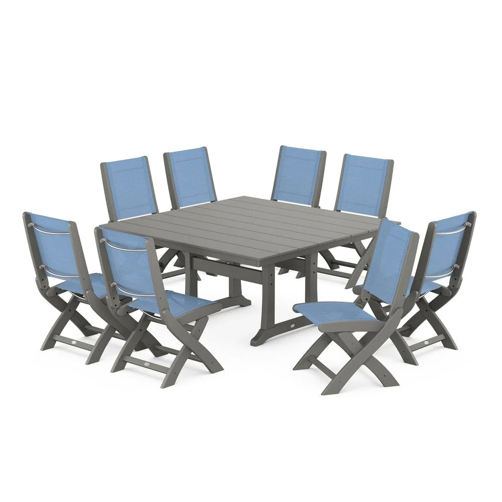 POLYWOOD® - Coastal Folding Side Chair 9-Piece Farmhouse Dining Set - PWS1287 - Image 65