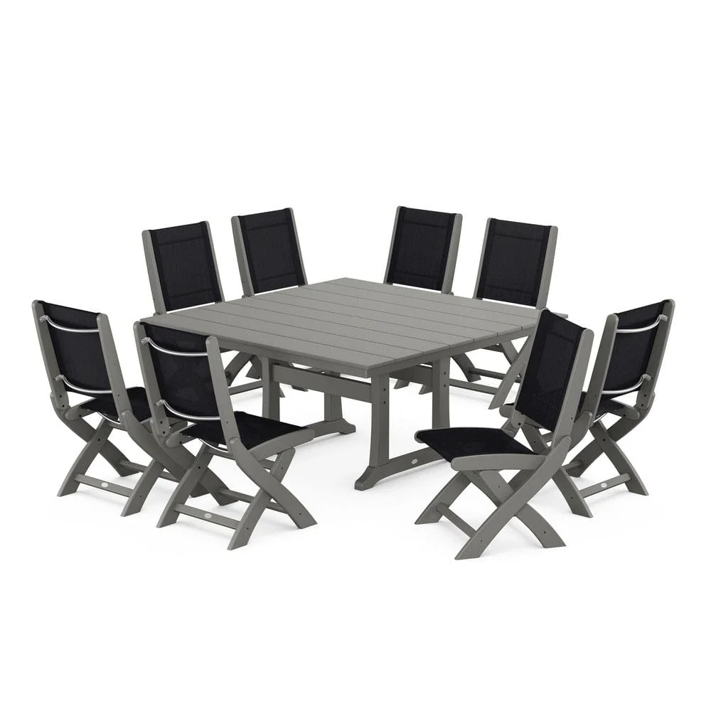 POLYWOOD® - Coastal Folding Side Chair 9-Piece Farmhouse Dining Set - PWS1287 - Image 68