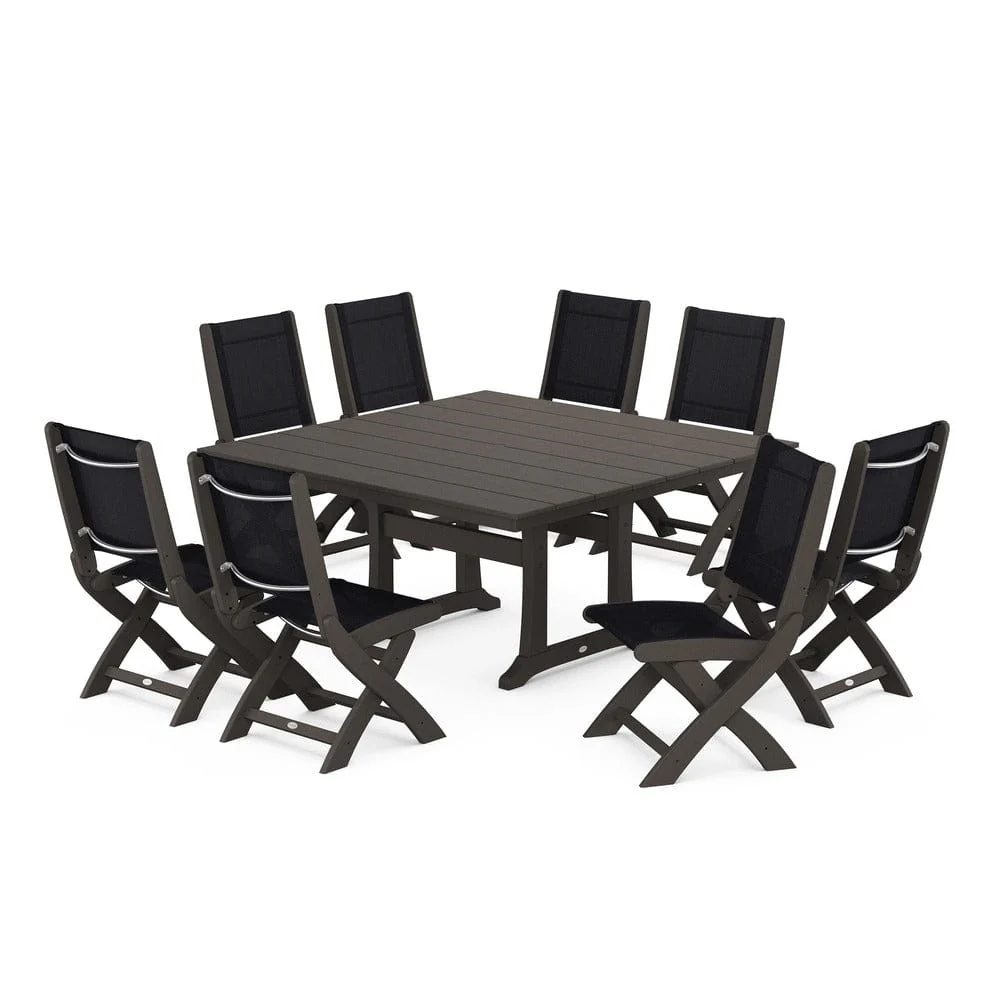 POLYWOOD® - Coastal Folding Side Chair 9-Piece Farmhouse Dining Set - PWS1287 - Image 7