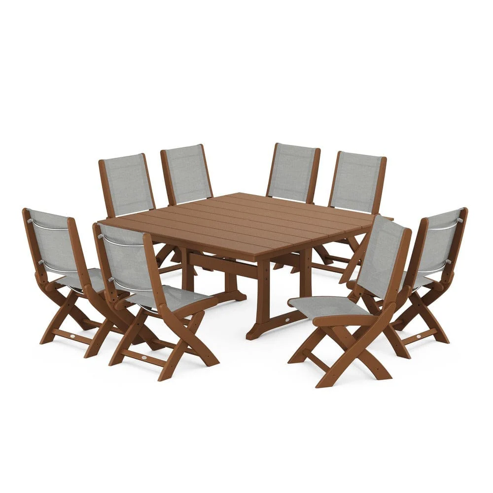 POLYWOOD® - Coastal Folding Side Chair 9-Piece Farmhouse Dining Set - PWS1287 - Image 71
