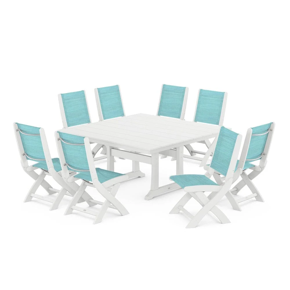 POLYWOOD® - Coastal Folding Side Chair 9-Piece Farmhouse Dining Set - PWS1287 - Image 75