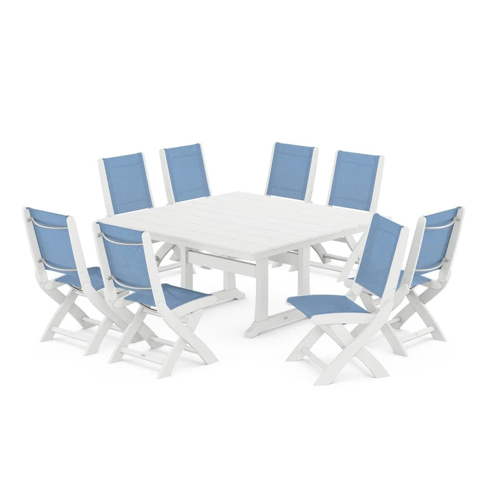 POLYWOOD® - Coastal Folding Side Chair 9-Piece Farmhouse Dining Set - PWS1287 - Image 78