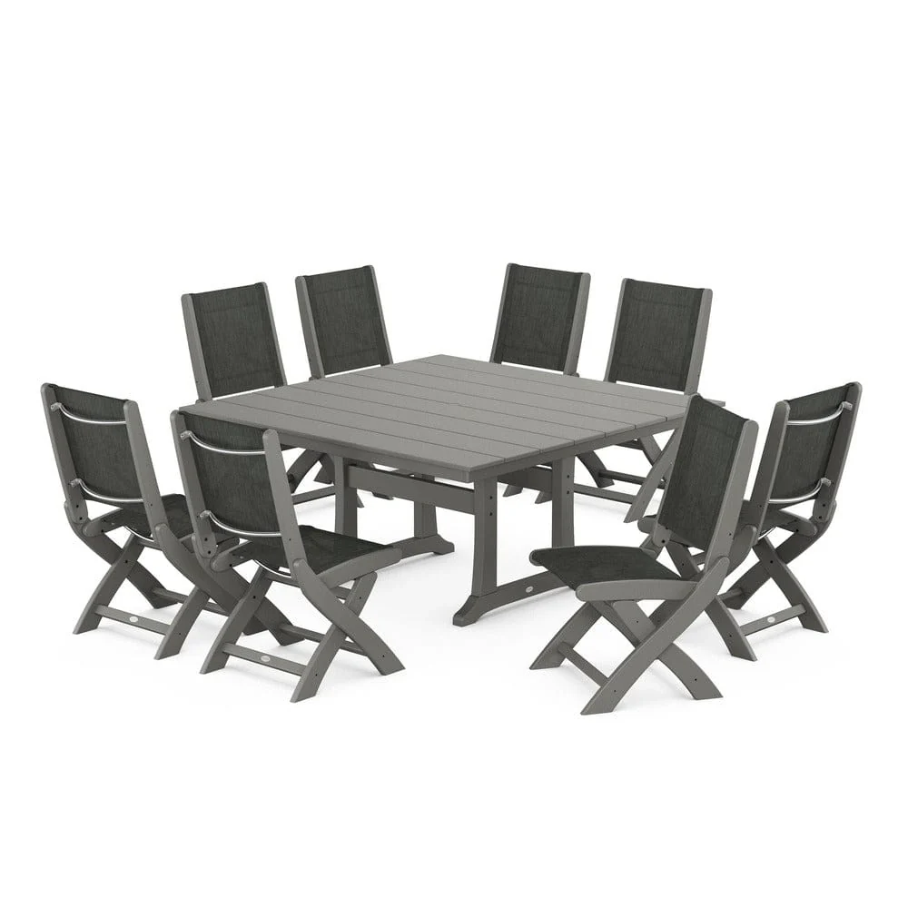 POLYWOOD® - Coastal Folding Side Chair 9-Piece Farmhouse Dining Set - PWS1287 - Image 79