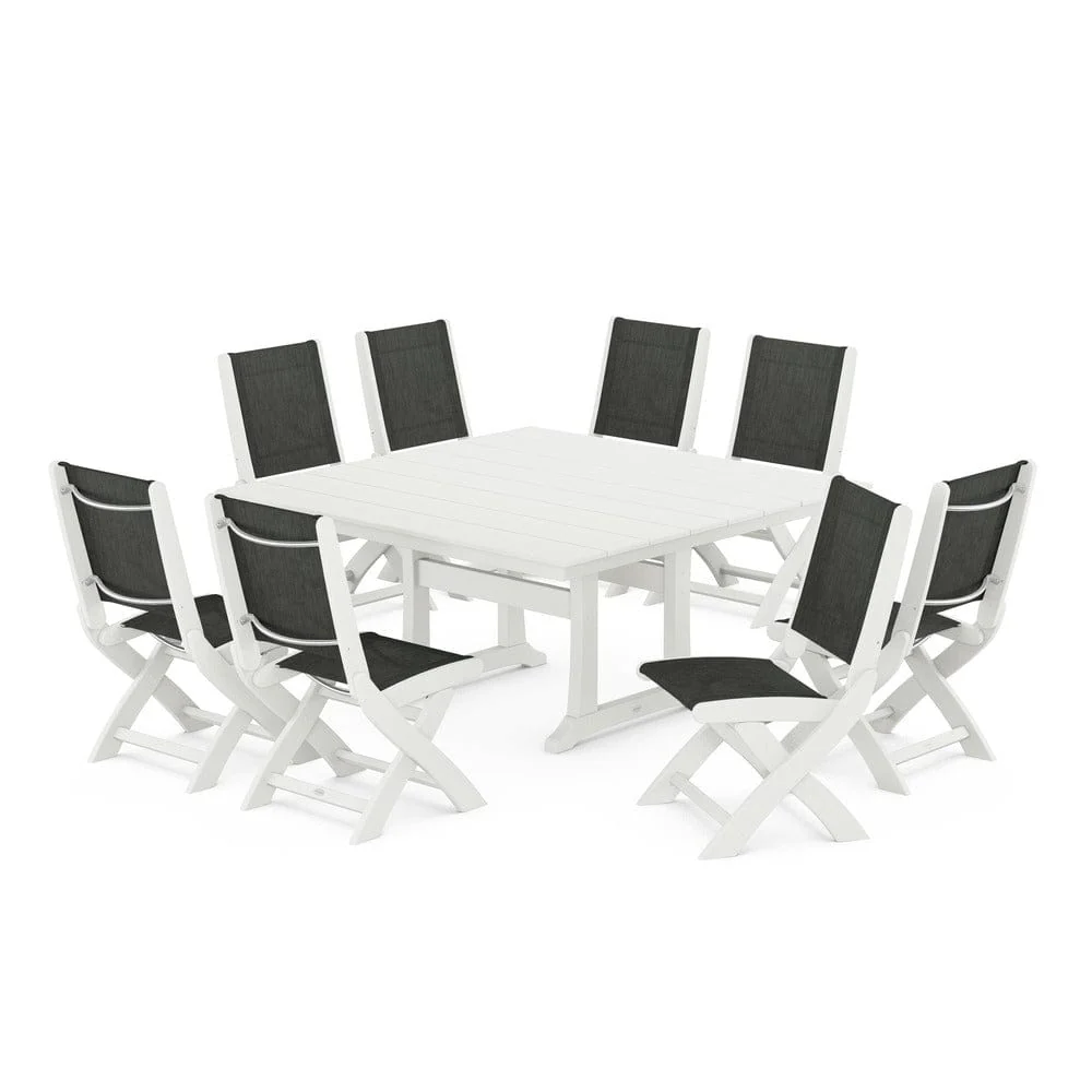 POLYWOOD® - Coastal Folding Side Chair 9-Piece Farmhouse Dining Set - PWS1287 - Image 8