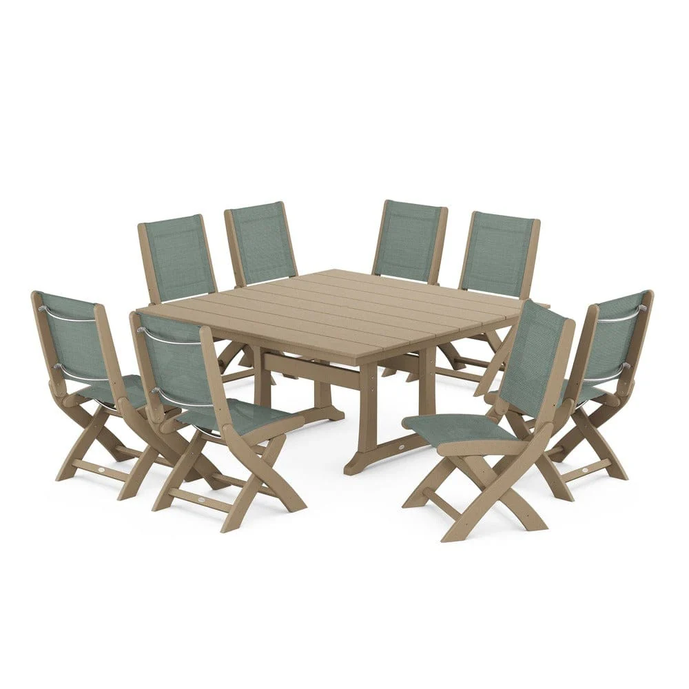 POLYWOOD® - Coastal Folding Side Chair 9-Piece Farmhouse Dining Set - PWS1287 - Image 80