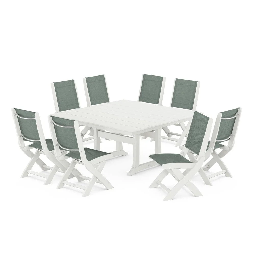 POLYWOOD® - Coastal Folding Side Chair 9-Piece Farmhouse Dining Set - PWS1287 - Image 84