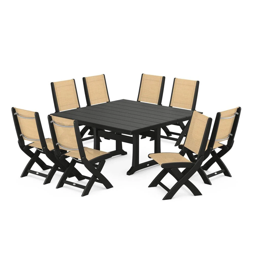 POLYWOOD® - Coastal Folding Side Chair 9-Piece Farmhouse Dining Set - PWS1287 - Image 85