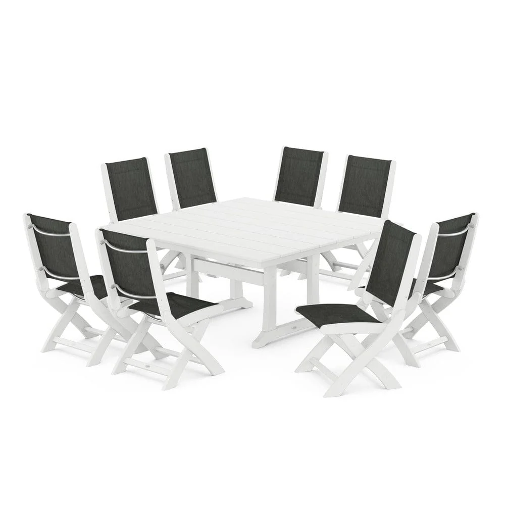 POLYWOOD® - Coastal Folding Side Chair 9-Piece Farmhouse Dining Set - PWS1287 - Image 91