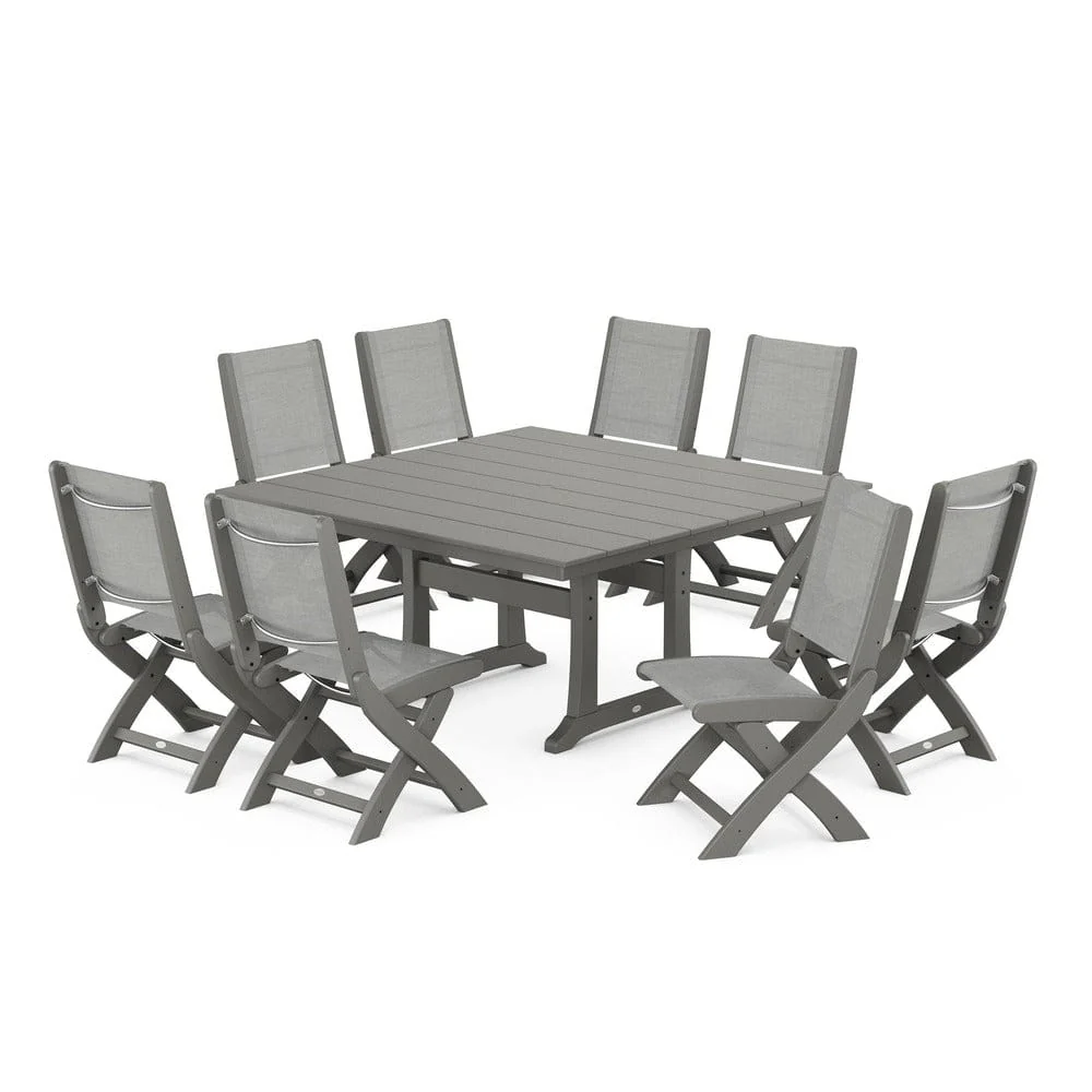 POLYWOOD® - Coastal Folding Side Chair 9-Piece Farmhouse Dining Set - PWS1287 - Image 95