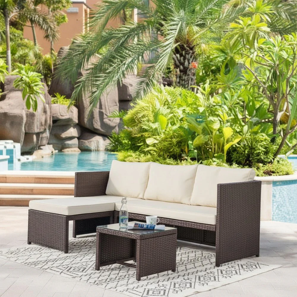 Ashley Furniture Menton Outdoor Chair Lounge with 2-Seater and Coffee Table