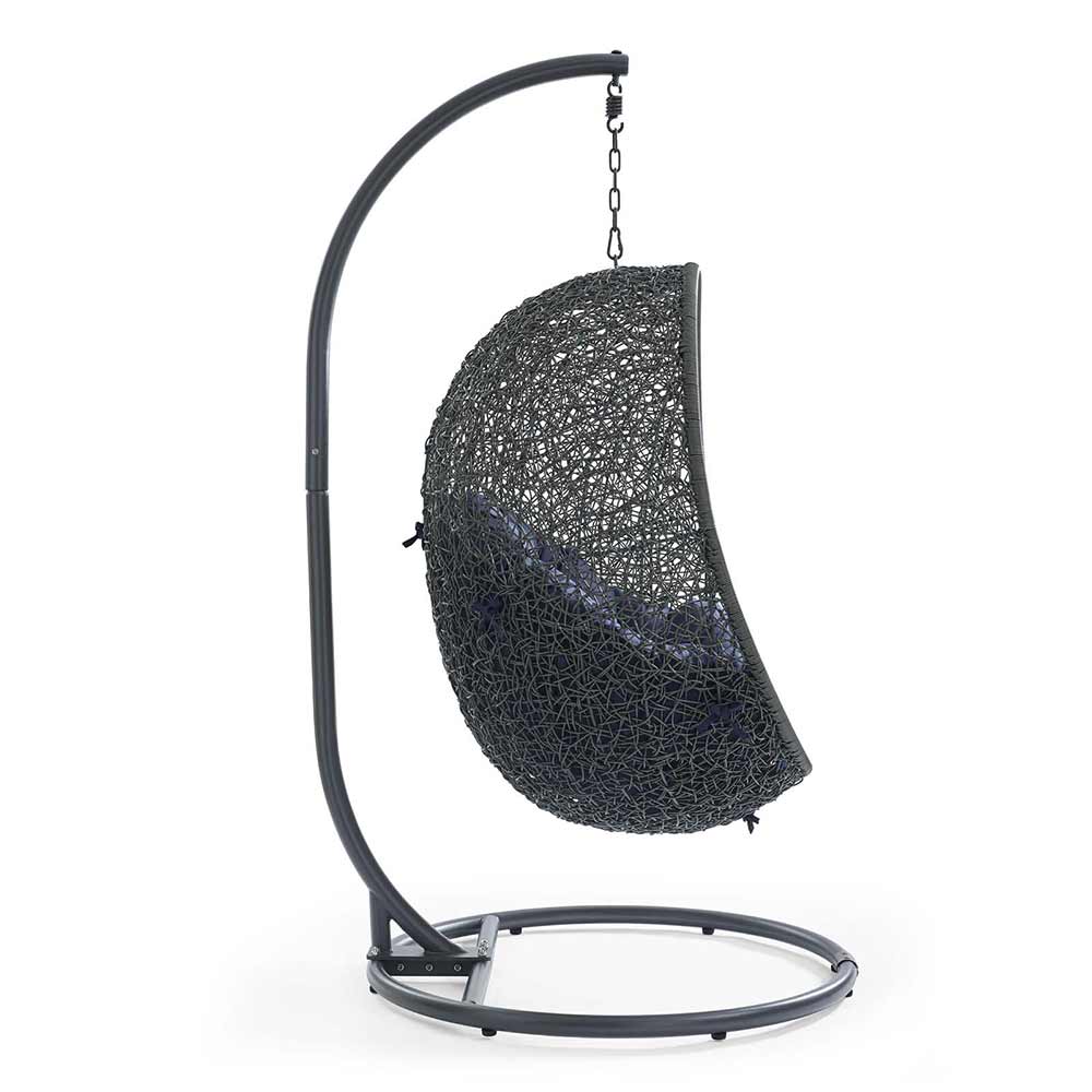 Modway - Hide Outdoor Patio Swing Chair With Stand & Grey/Navy Cushion - Image 3