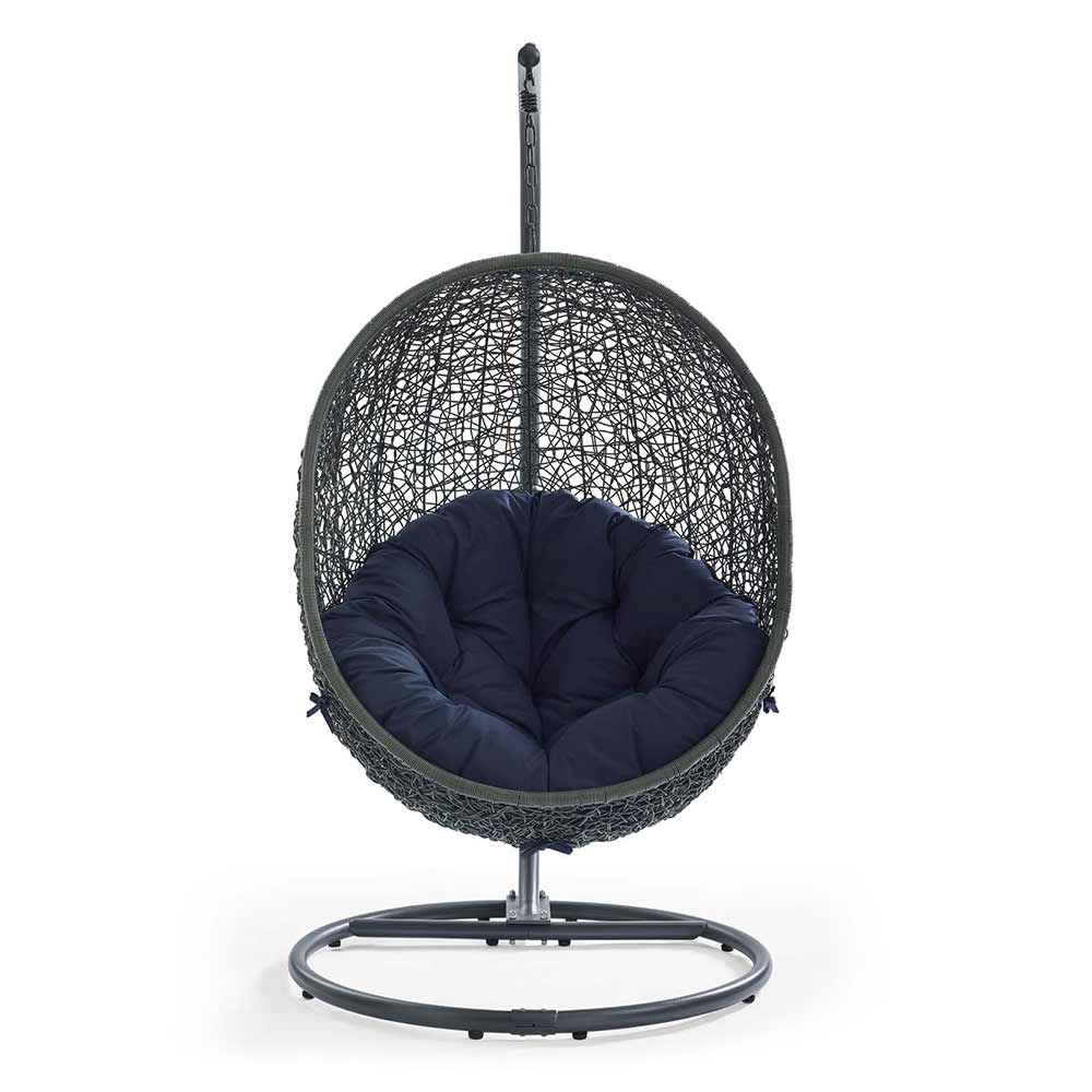 Modway - Hide Outdoor Patio Swing Chair With Stand & Grey/Navy Cushion - Image 4
