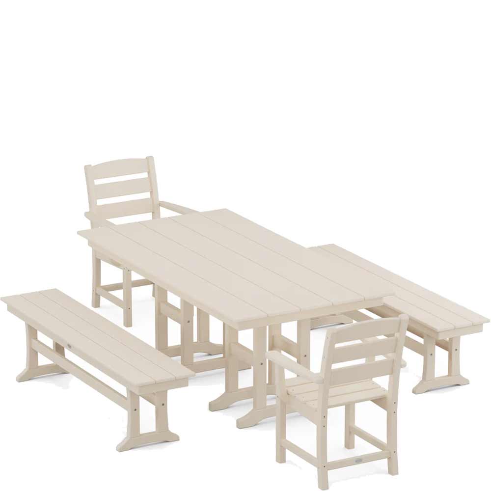 POLYWOOD® Lakeside 5-Piece Farmhouse Dining Set with Benches - PWS1182-1 - Image 2
