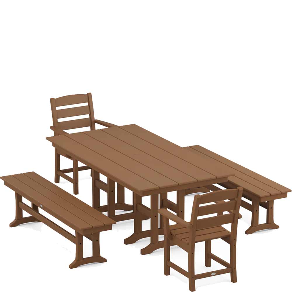 POLYWOOD® Lakeside 5-Piece Farmhouse Dining Set with Benches - PWS1182-1 - Image 5