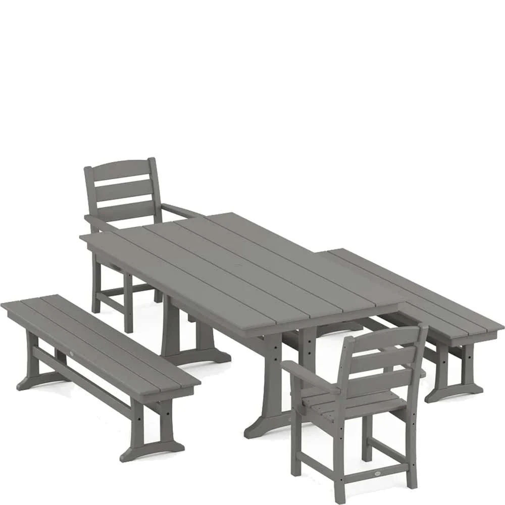 POLYWOOD® Lakeside 5-Piece Farmhouse Dining Set With Trestle Legs - PWS1006-1 - Image 2