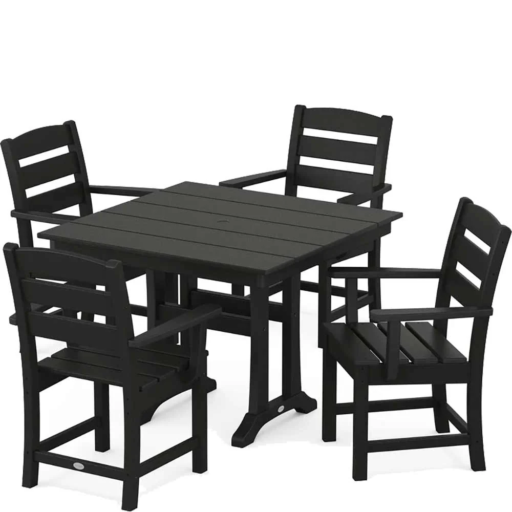 POLYWOOD® Lakeside 5-Piece Farmhouse Trestle Arm Chair Dining Set - PWS638-1 - Image 3