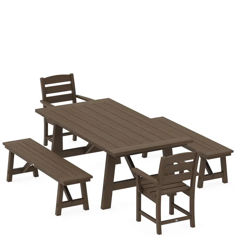 POLYWOOD® Lakeside 5-Piece Rustic Farmhouse Dining Set With Benches - PWS1085-1 - Image 12