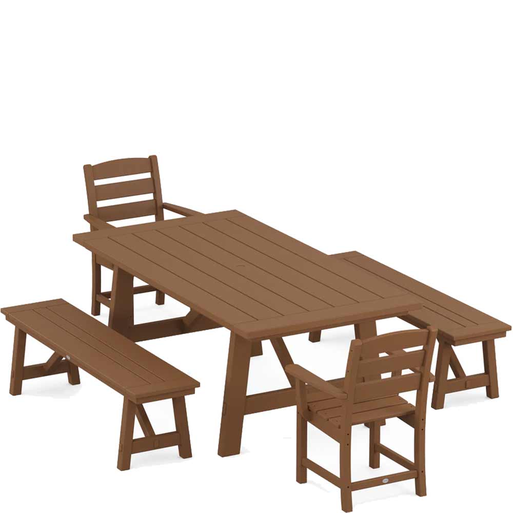 POLYWOOD® Lakeside 5-Piece Rustic Farmhouse Dining Set With Benches - PWS1085-1 - Image 4