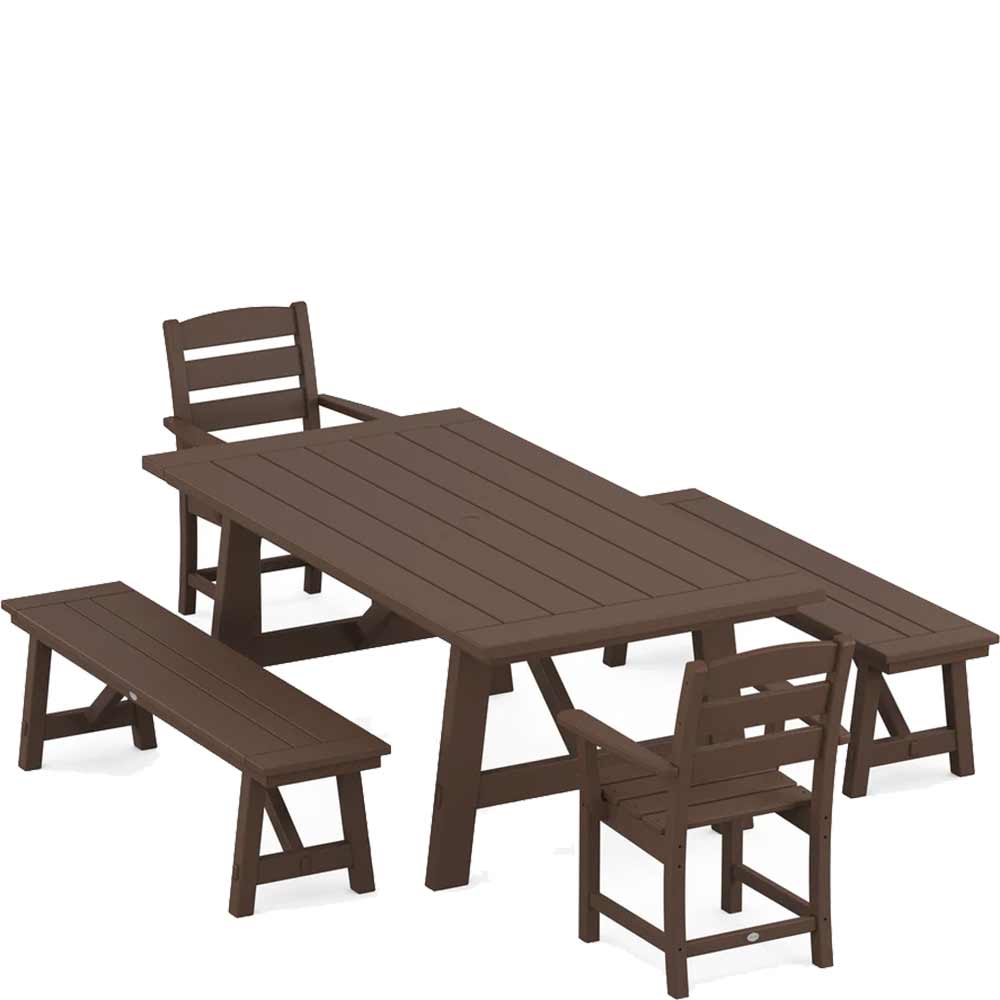 POLYWOOD® Lakeside 5-Piece Rustic Farmhouse Dining Set With Benches - PWS1085-1 - Image 5