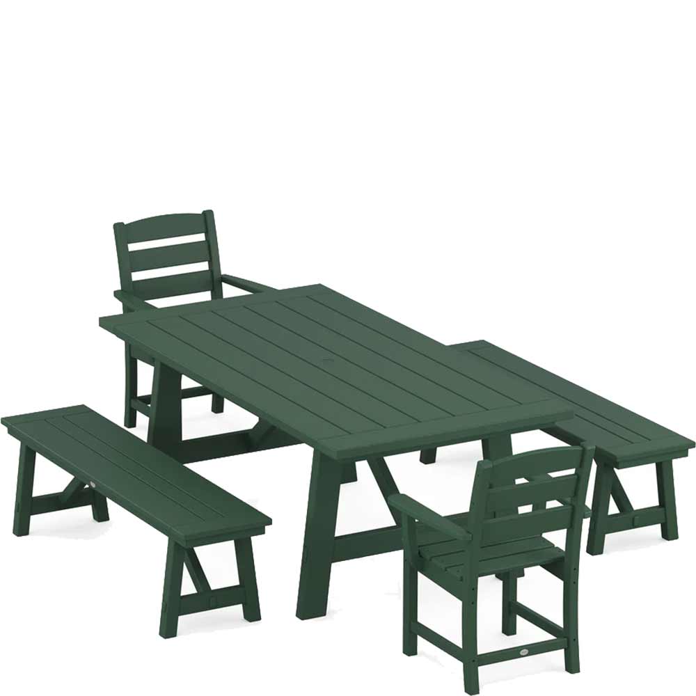POLYWOOD® Lakeside 5-Piece Rustic Farmhouse Dining Set With Benches - PWS1085-1 - Image 6