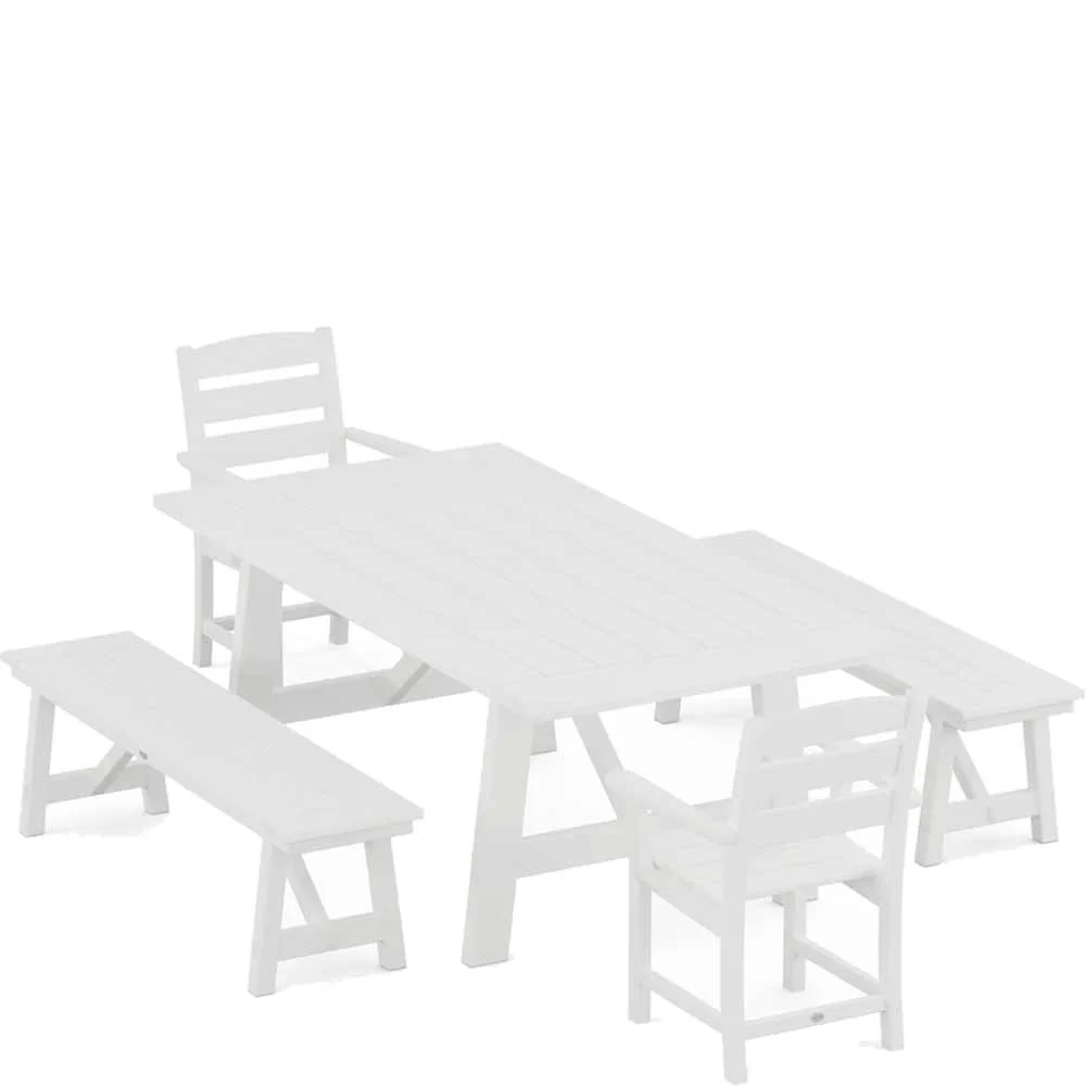POLYWOOD® Lakeside 5-Piece Rustic Farmhouse Dining Set With Benches - PWS1085-1 - Image 7