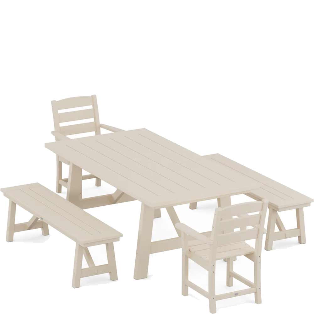 POLYWOOD® Lakeside 5-Piece Rustic Farmhouse Dining Set With Benches - PWS1085-1 - Image 8