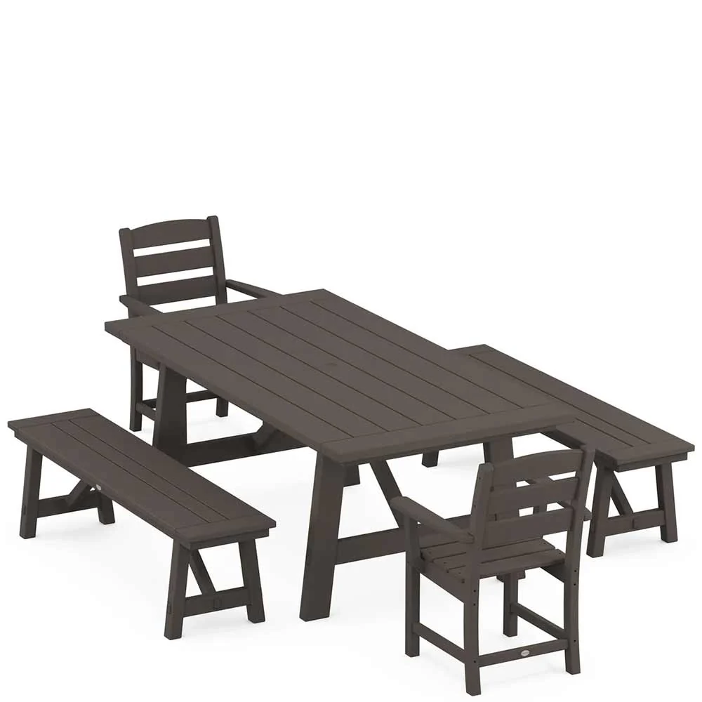 POLYWOOD® Lakeside 5-Piece Rustic Farmhouse Dining Set With Benches - PWS1085-1 - Image 9