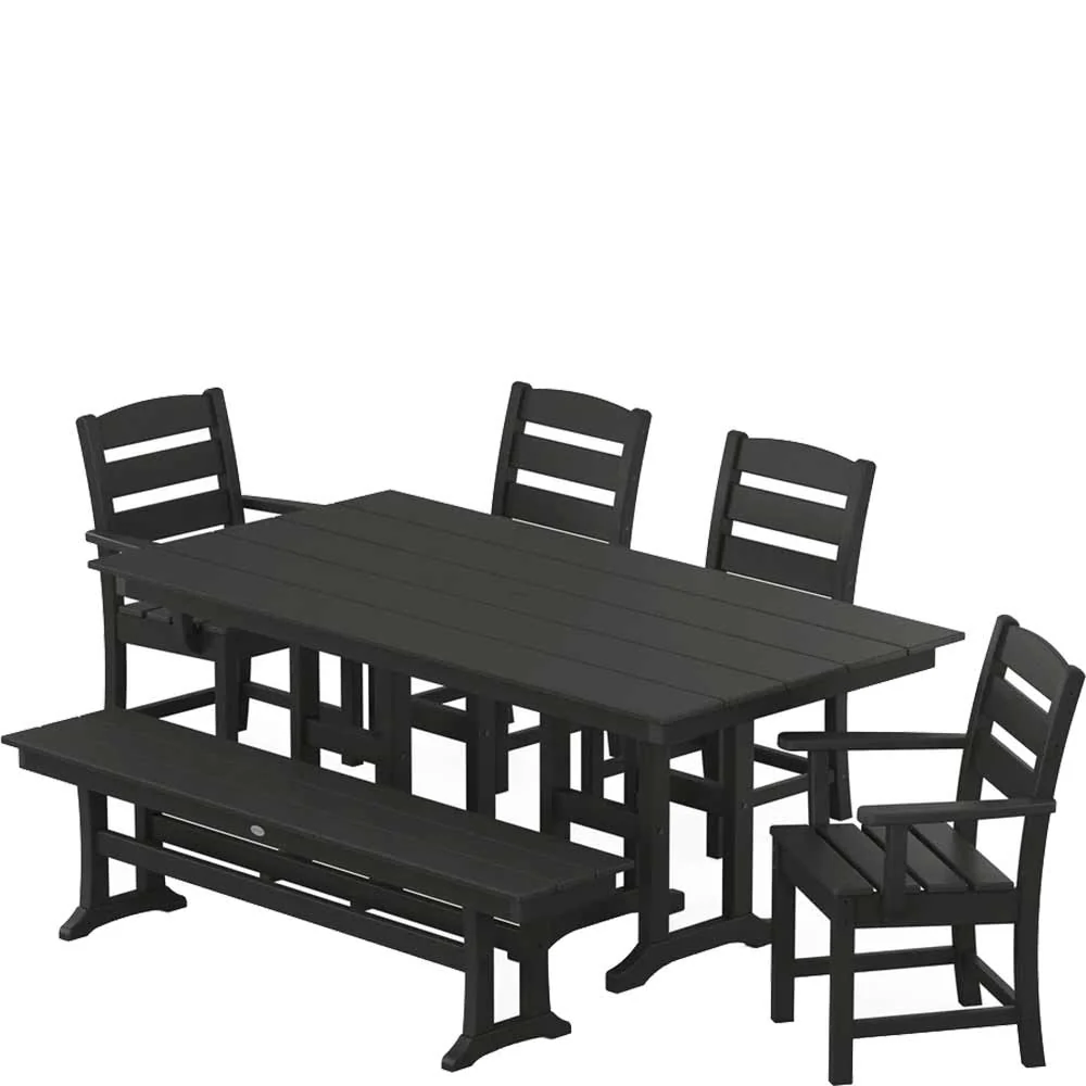 POLYWOOD® Lakeside 6-Piece Farmhouse Dining Set with Bench - PWS1183-1 - Image 3