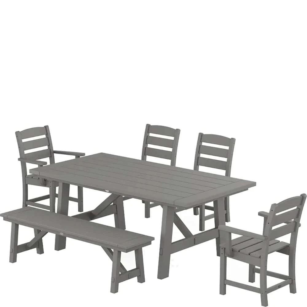 POLYWOOD® Lakeside 6-Piece Rustic Farmhouse Dining Set With Bench - PWS1086-1 - Image 2