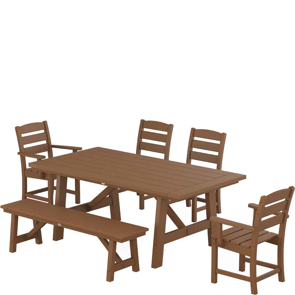 POLYWOOD® Lakeside 6-Piece Rustic Farmhouse Dining Set With Bench - PWS1086-1 - Image 3