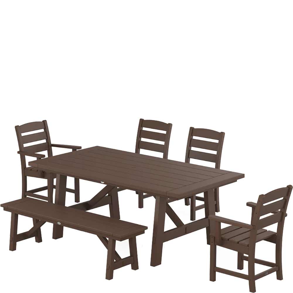 POLYWOOD® Lakeside 6-Piece Rustic Farmhouse Dining Set With Bench - PWS1086-1 - Image 4