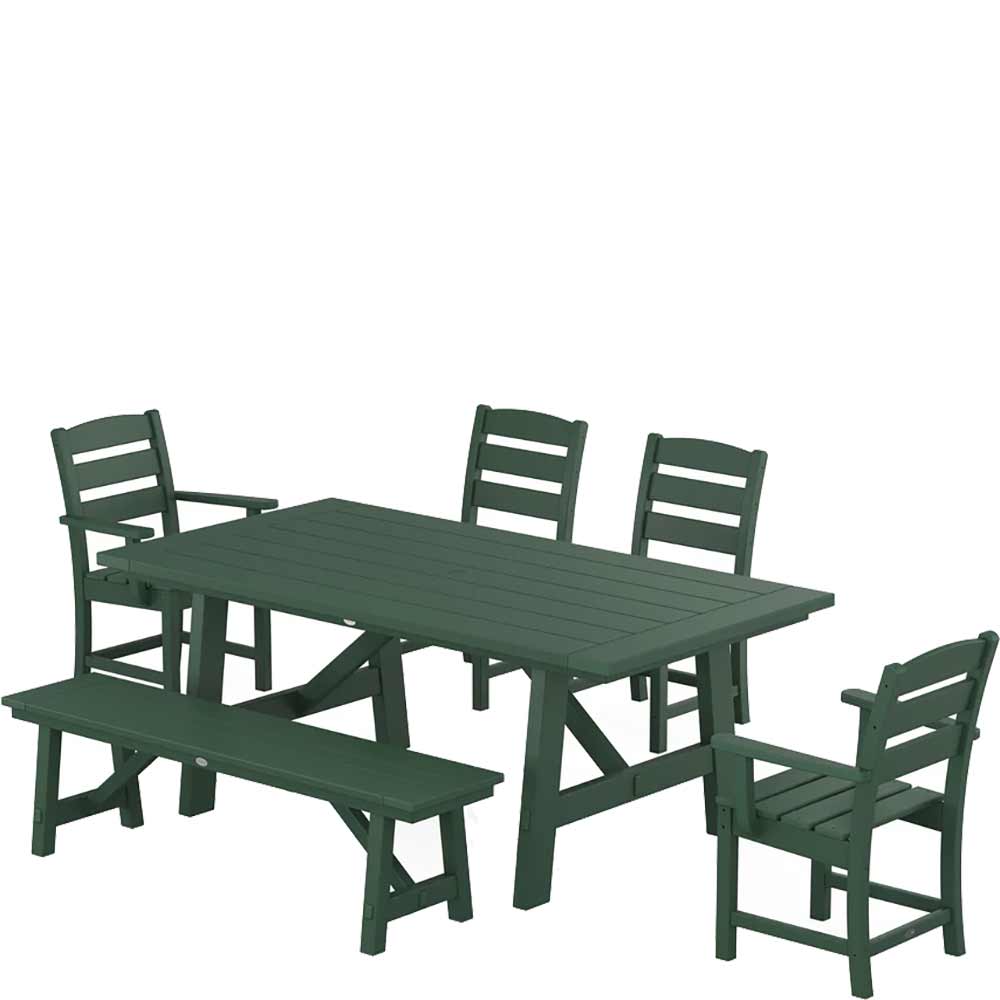 POLYWOOD® Lakeside 6-Piece Rustic Farmhouse Dining Set With Bench - PWS1086-1 - Image 5