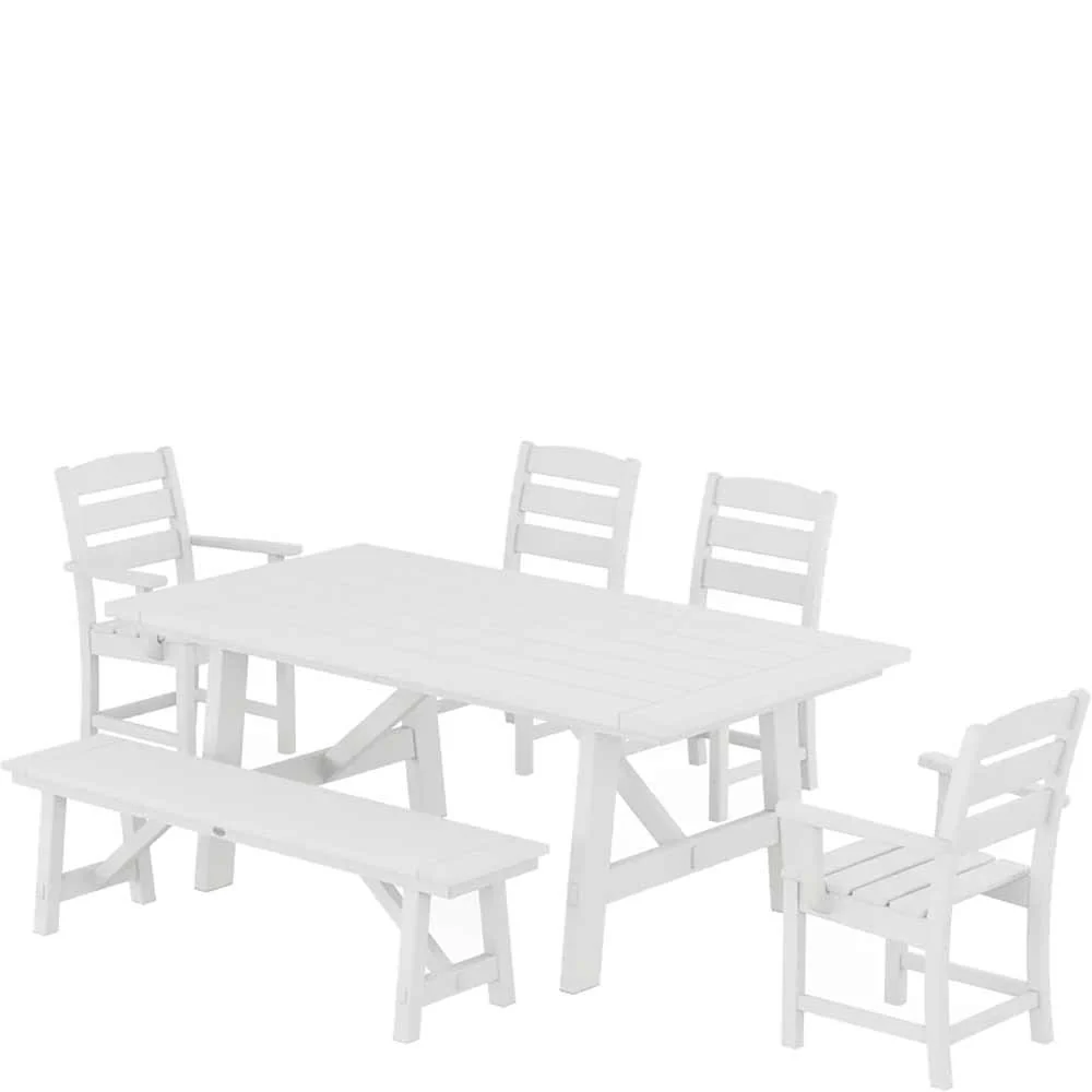 POLYWOOD® Lakeside 6-Piece Rustic Farmhouse Dining Set With Bench - PWS1086-1 - Image 6
