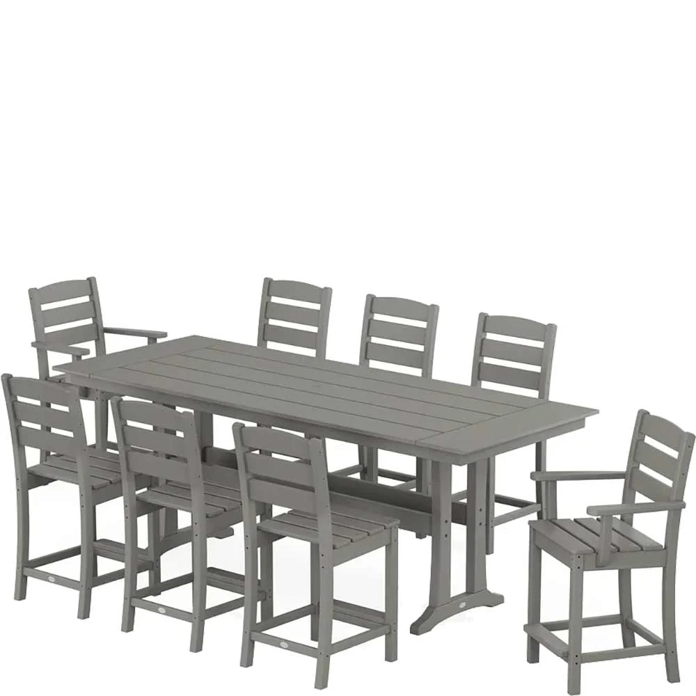 POLYWOOD® Lakeside 9-Piece Farmhouse Counter Set with Trestle Legs - PWS1890-1 - Image 2