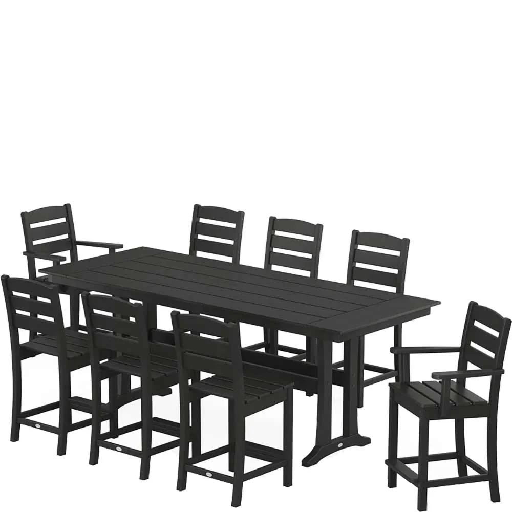 POLYWOOD® Lakeside 9-Piece Farmhouse Counter Set with Trestle Legs - PWS1890-1 - Image 3