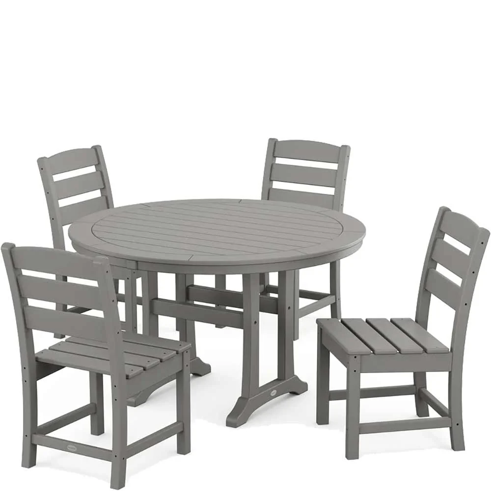 POLYWOOD® Lakeside Side Chair 5-Piece Round Dining Set With Trestle Legs - PWS1125-1 - Image 3