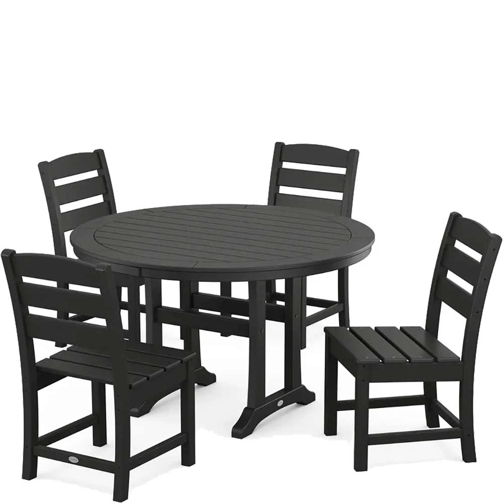 POLYWOOD® Lakeside Side Chair 5-Piece Round Dining Set With Trestle Legs - PWS1125-1 - Image 4