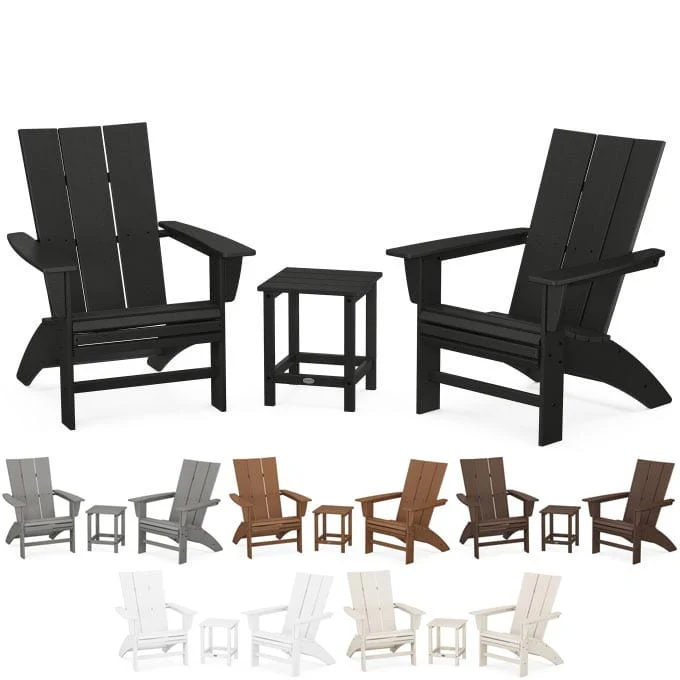 POLYWOOD® Modern 3-Piece Curveback Adirondack Set with Long Island 18" Side Table - PWS702-1